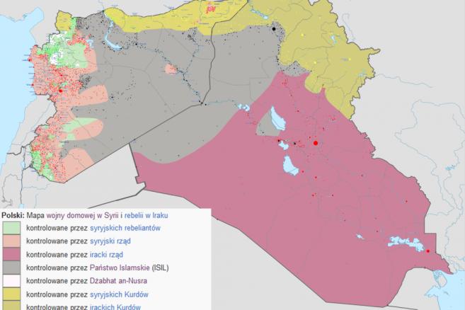 Mapa terenu kontrolowanego przez Państwo Islamskie w Syrii i Iraku, Autor: Haghal Jagul