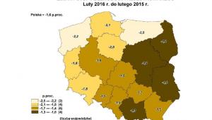 Zmiany stopy bezrobocia według województw, źródło: GUS