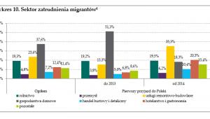 Imigranci z Ukrainy: sektor zatrudnienia, źródło: NBP